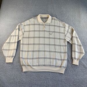 Vintage Cypress Links Sweater Mens XLT Tall Plaid Chunky Knit USA Golf Ivory NEW